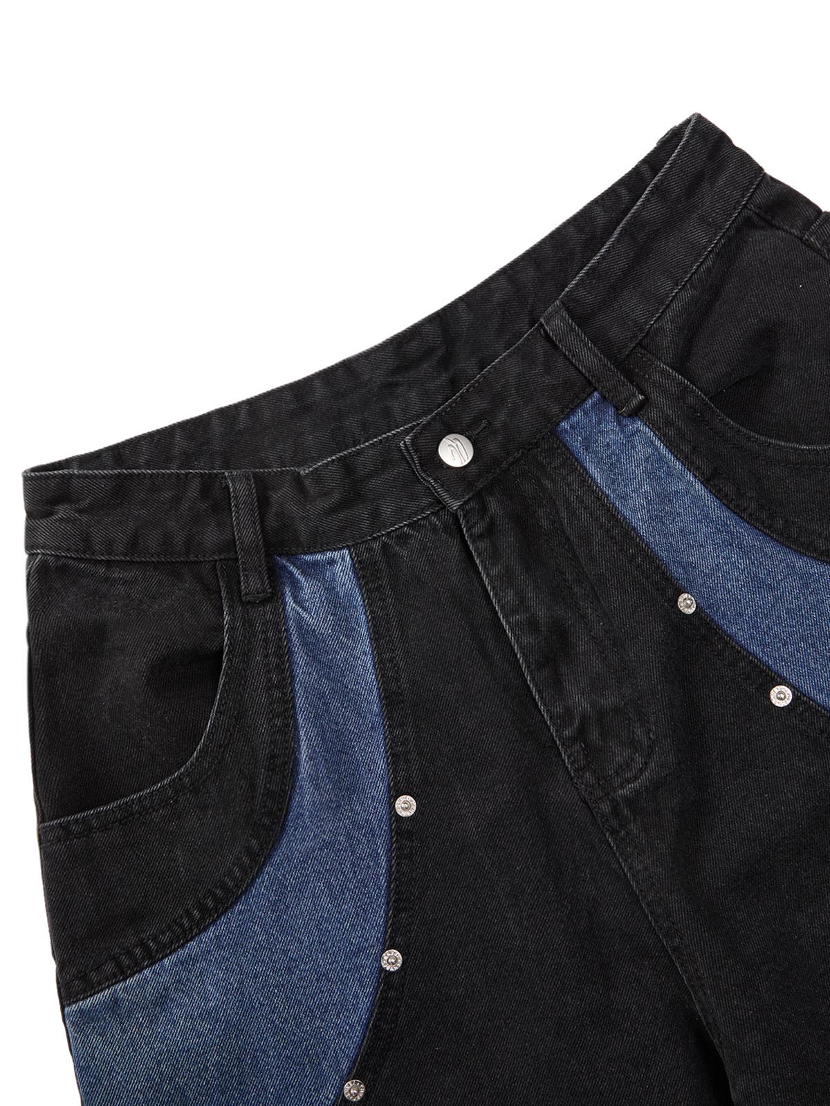 Kurzärmliges Cropped-Denim-Set mit dekonstruiertem Patchwork