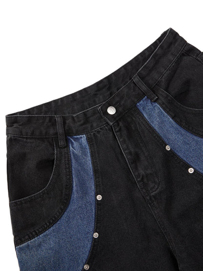 Kurzärmliges Cropped-Denim-Set mit dekonstruiertem Patchwork