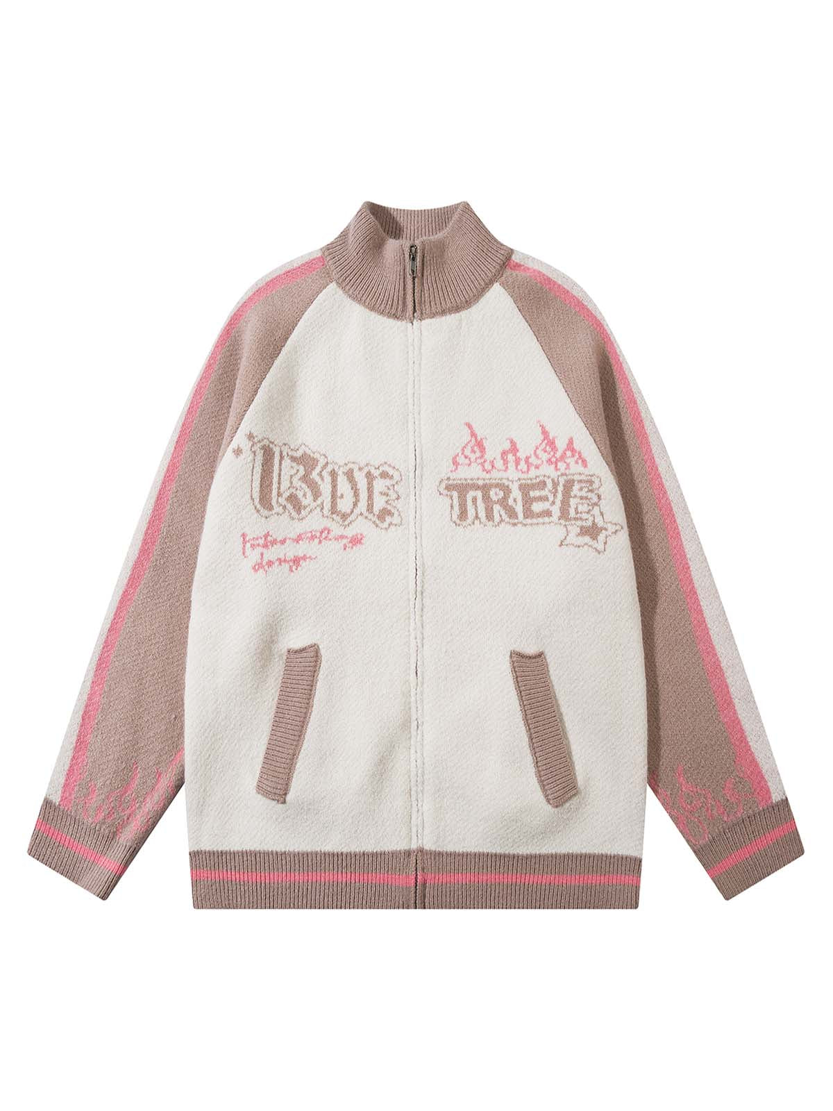 Pull zippé à col montant en jacquard de couleur contrastée Thesupermade