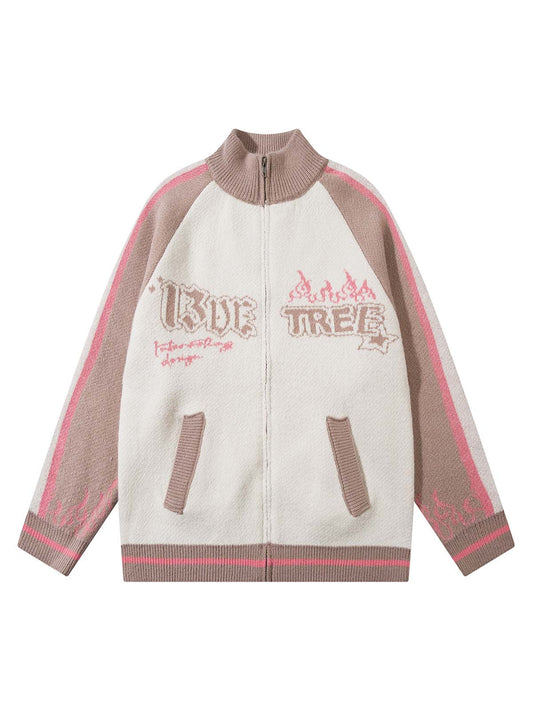 Pull zippé à col montant en jacquard de couleur contrastée Thesupermade