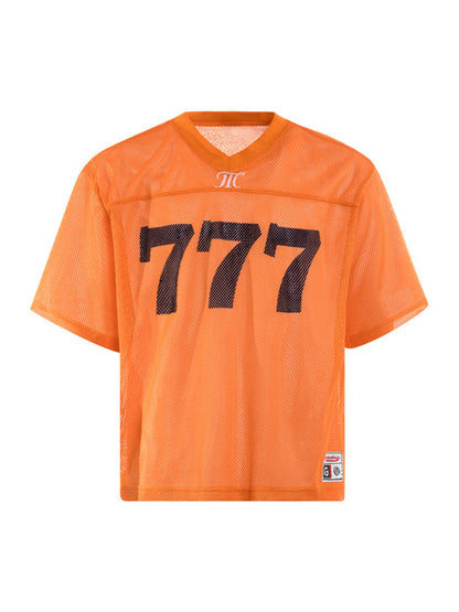 Schnelltrocknendes Jersey-T-Shirt mit Buchstaben-Print und V-Ausschnitt