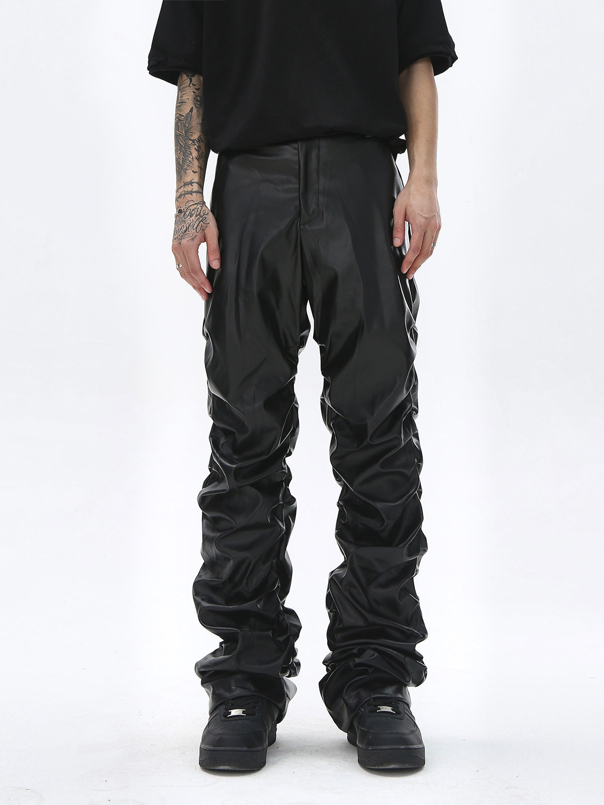 Thesupermade Punk Style Pleated Leather Pants - 2195