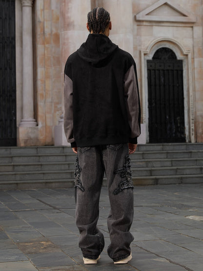 Thesupermade Gerade geschnittene Jeans mit Patches und Raw Edge