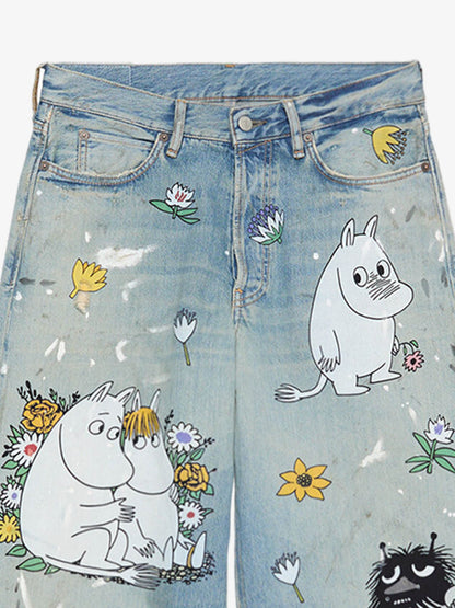 Washed Moomin Print Baggy Jeans
