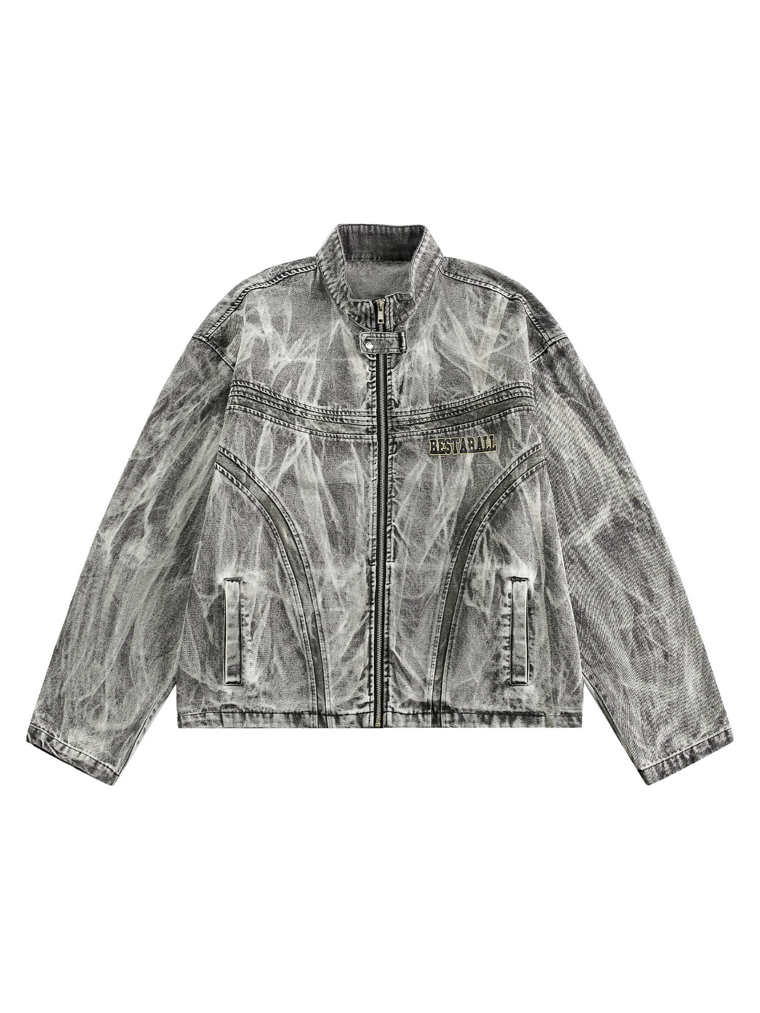 Thesupermade Hip-Hop-Jeansjacke mit verwaschenem Distressed-Print – 2239