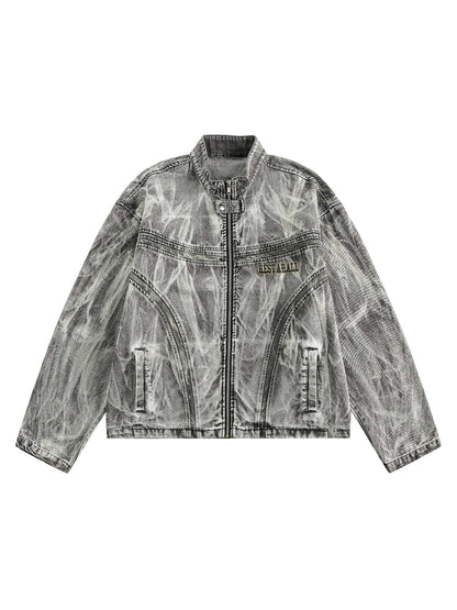 Thesupermade Hip-Hop-Jeansjacke mit verwaschenem Distressed-Print – 2239