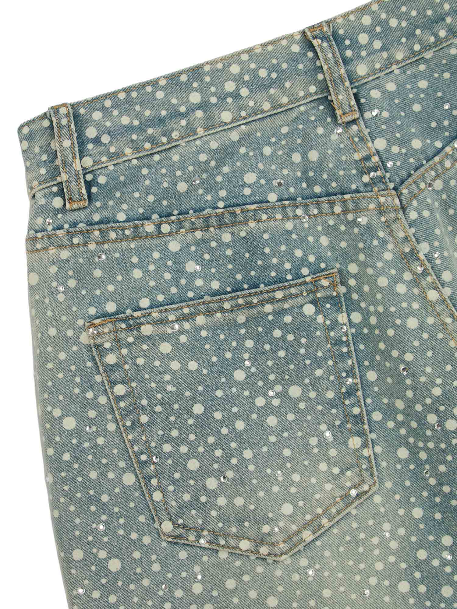 Thesupermade Ink Splashed Hotfix Rhinestone Baggy Jeans