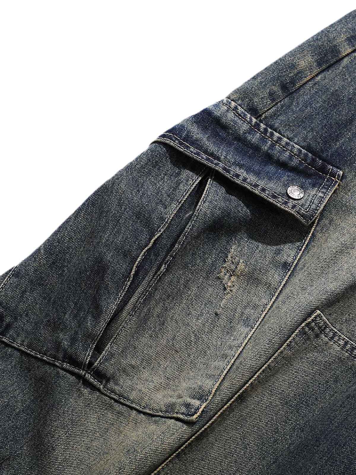 Washed Multi-Pocket Baggy Barrel Cargo Jeans