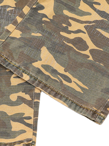 Distressed Camouflage Patchwork Jeans