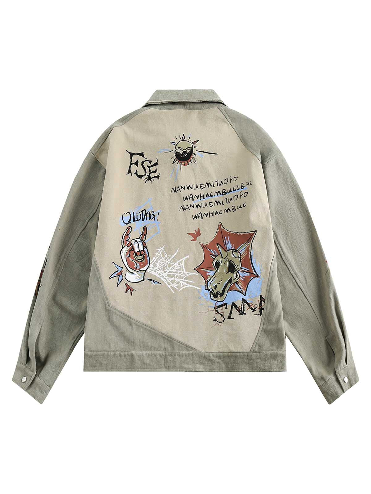 Thesupermade Graffiti Patchwork Lapel Denim Jacket - 2224