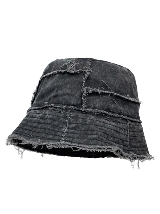Distressed Denim Raw Edge Destroyed Bucket Hat