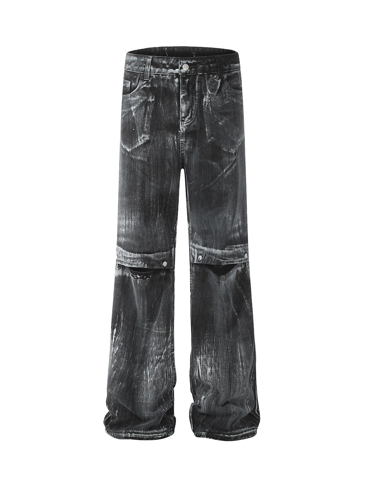 Dekonstruierte Split-Jeans im Street Batik-Stil
