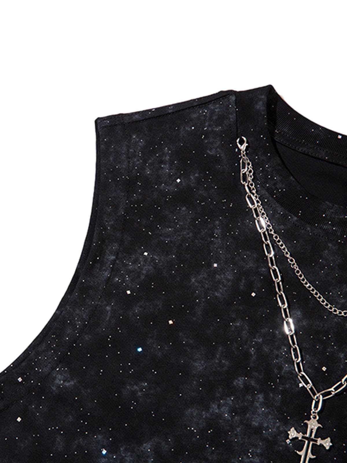 Retro Rhinestone Cross Chain Vest