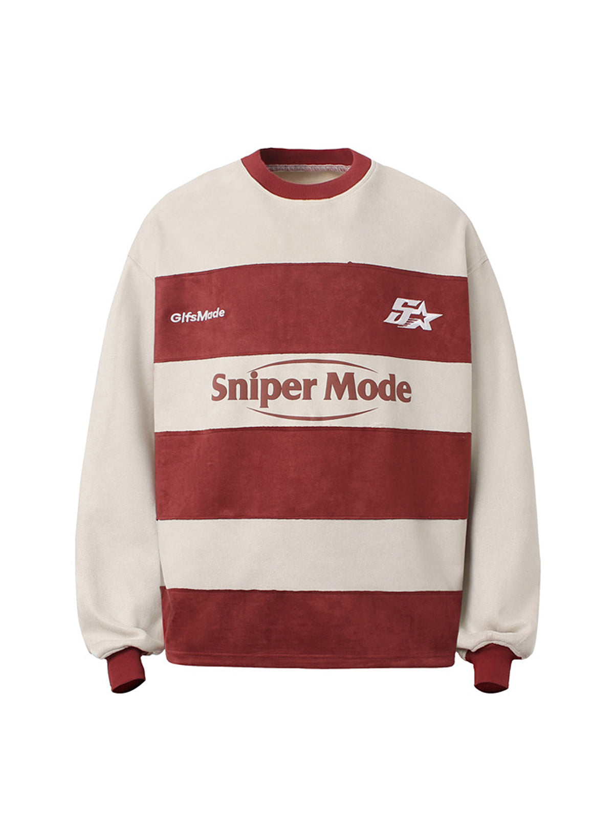 Suede Contrast Stripe Embroidered Long SleeveT-shirt