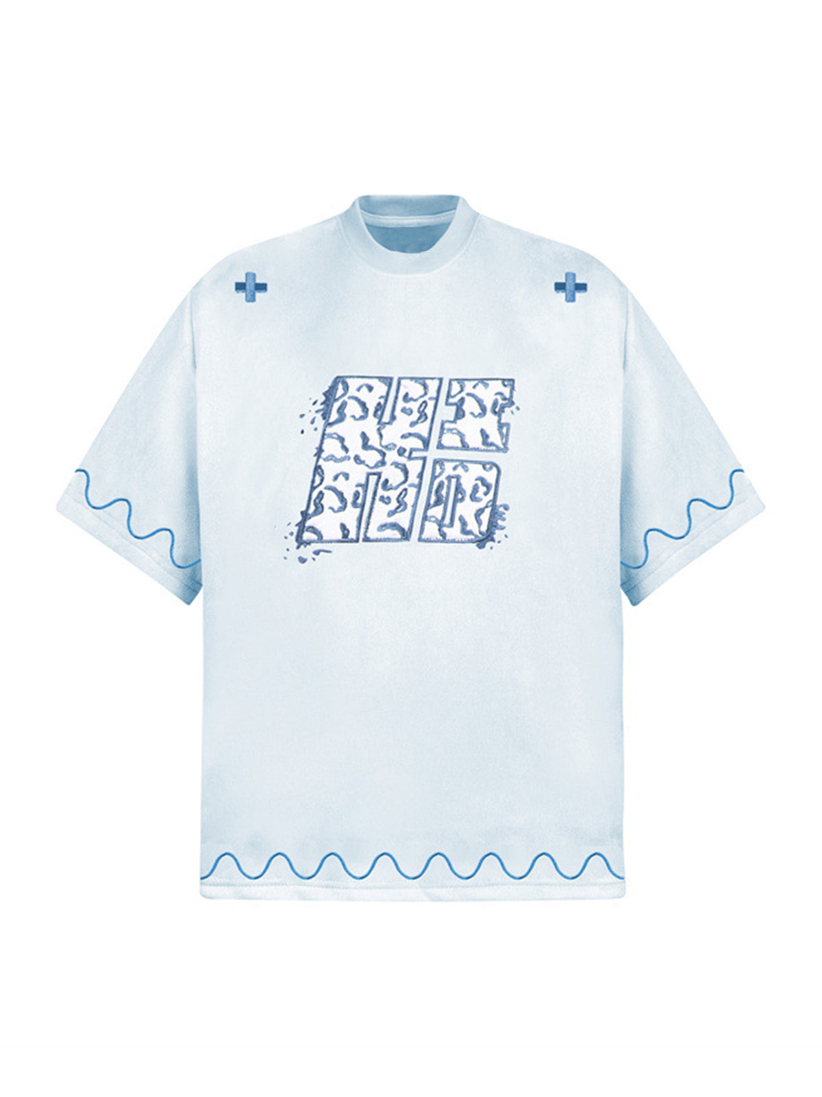 T-shirt imprimé croix et vague
