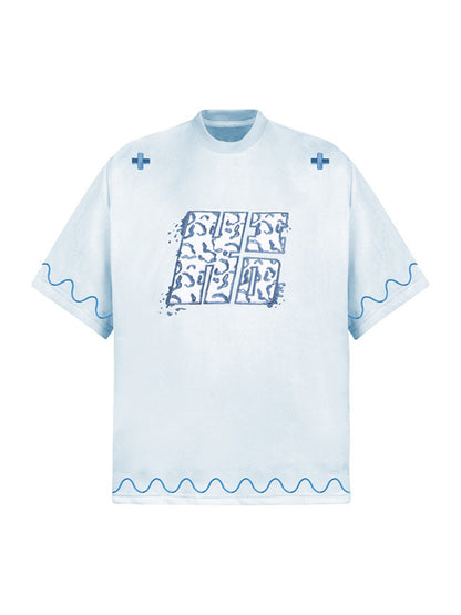 T-shirt imprimé croix et vague