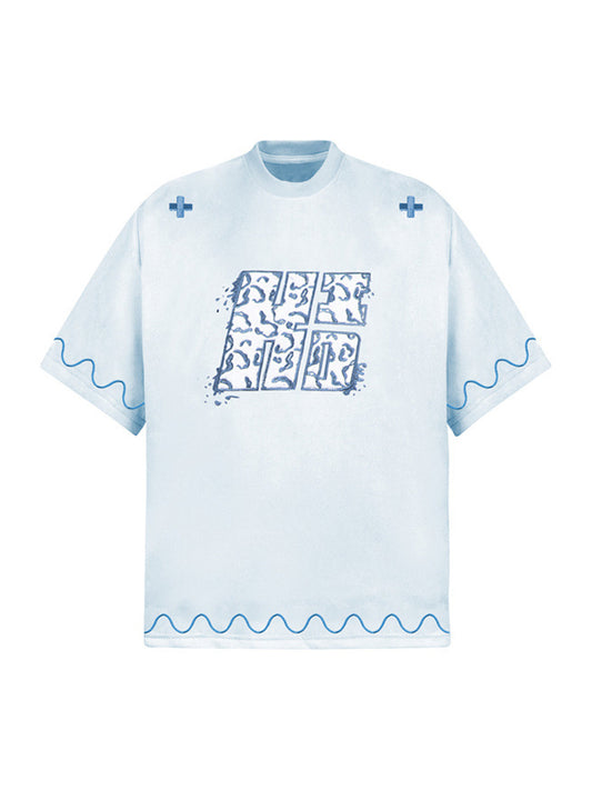 Cross and Wave Print T-Shirt