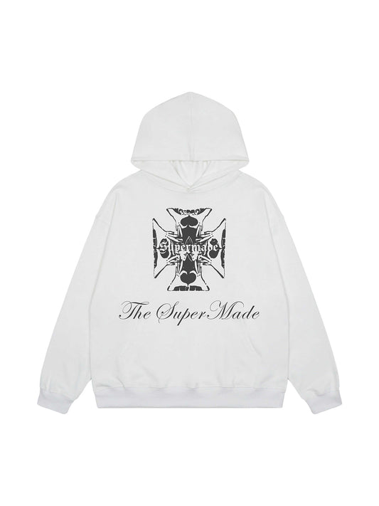 Street Cross Letters Print Hoodie