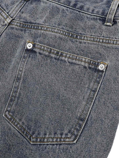 Kurzärmliges Cropped-Denim-Set mit dekonstruiertem Patchwork