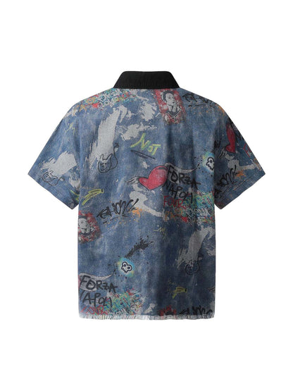 Poloshirt aus Denim mit Batik-Graffiti