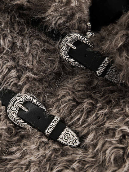 Thesupermade Kunstpelzjacke mit Metall-Lederknopf -2245