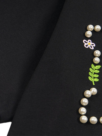 Oversized Embroidered Floral Letter T-Shirt