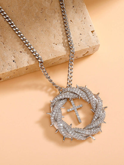 Twisted Cross Zircon Pendant Copper Necklace