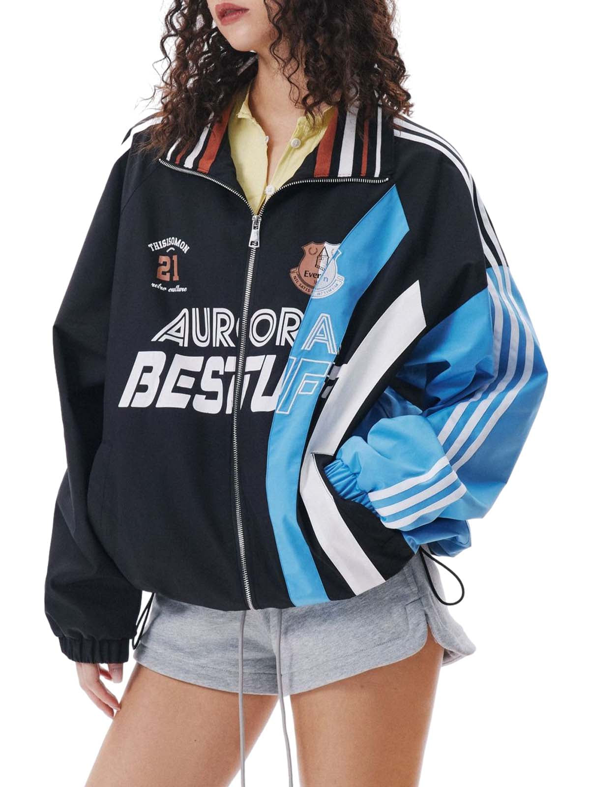 Retro Contrast Color Stitching Jersey Jacket