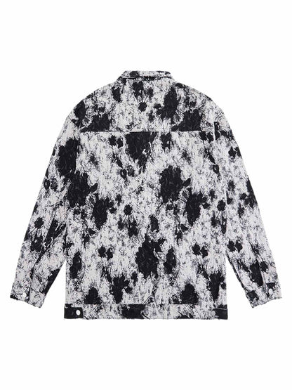 Black And White Contrast Floral Denim Jacket