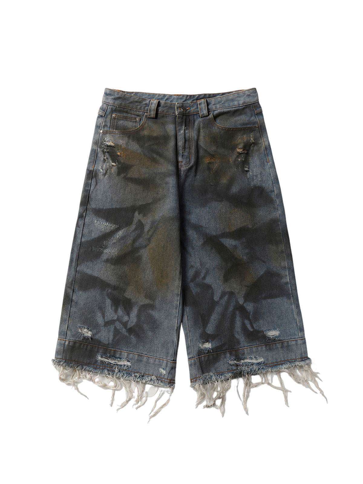 Kurze Jeanshose aus zerrissenem, verwaschenem Denim – 2351