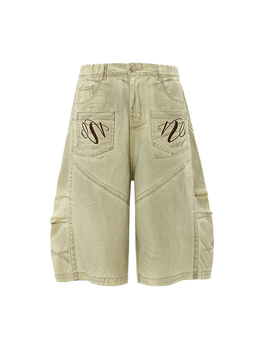 Short ample en jean délavé imprimé - 2375