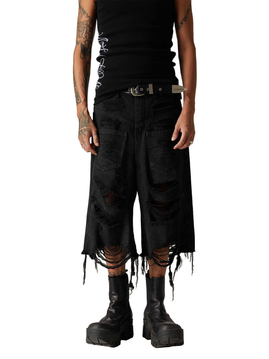 Washed RO Style Ripped Denim Jorts