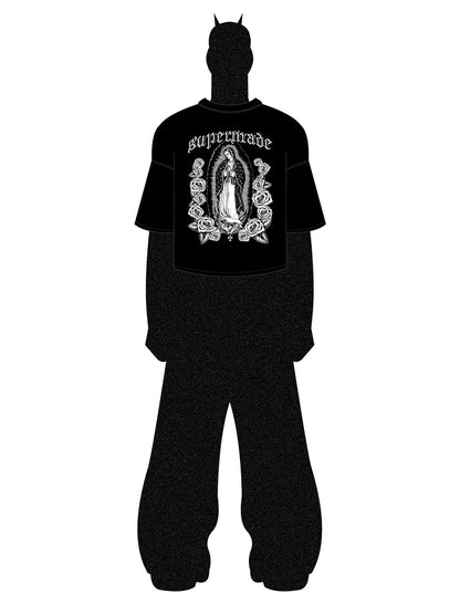 Original Retro Gothic Virgin Mary Floral Print T-Shirt