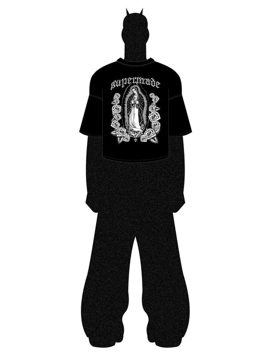 Original Retro Gothic Virgin Mary Floral Print T-Shirt