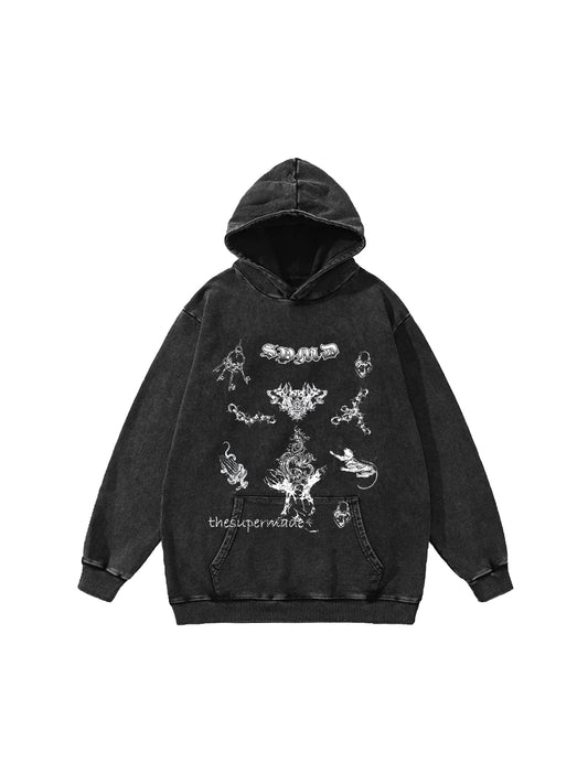 Thesupermade – Sweatshirt mit Gothic-Abzeichen-Print im Used-Look