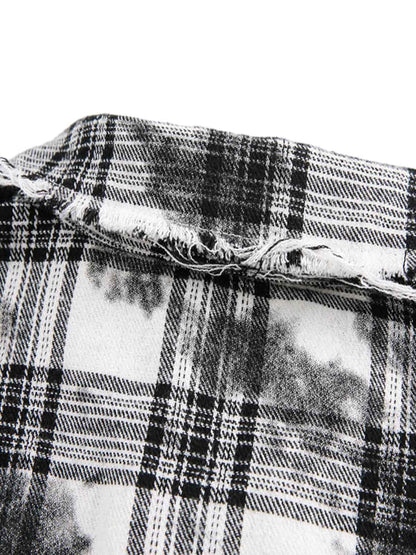 Distressed Plaid Lace Short-Sleeve Shirt