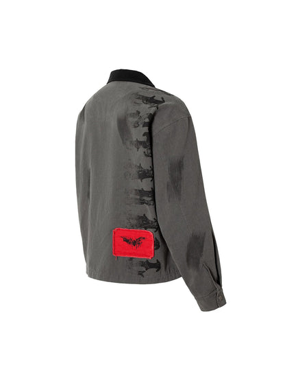 Patchwork-Scheunenjacke im Wasteland-Stil mit Portrait-Print