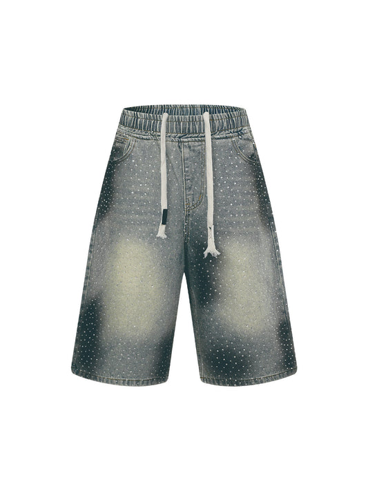 Schwere Jeans-Jeanshose mit Diamant-Kordelzug