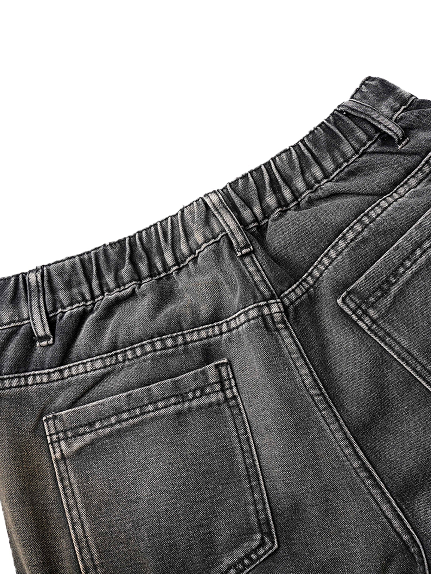 Washed Distressed Pleated Cargo Jeans