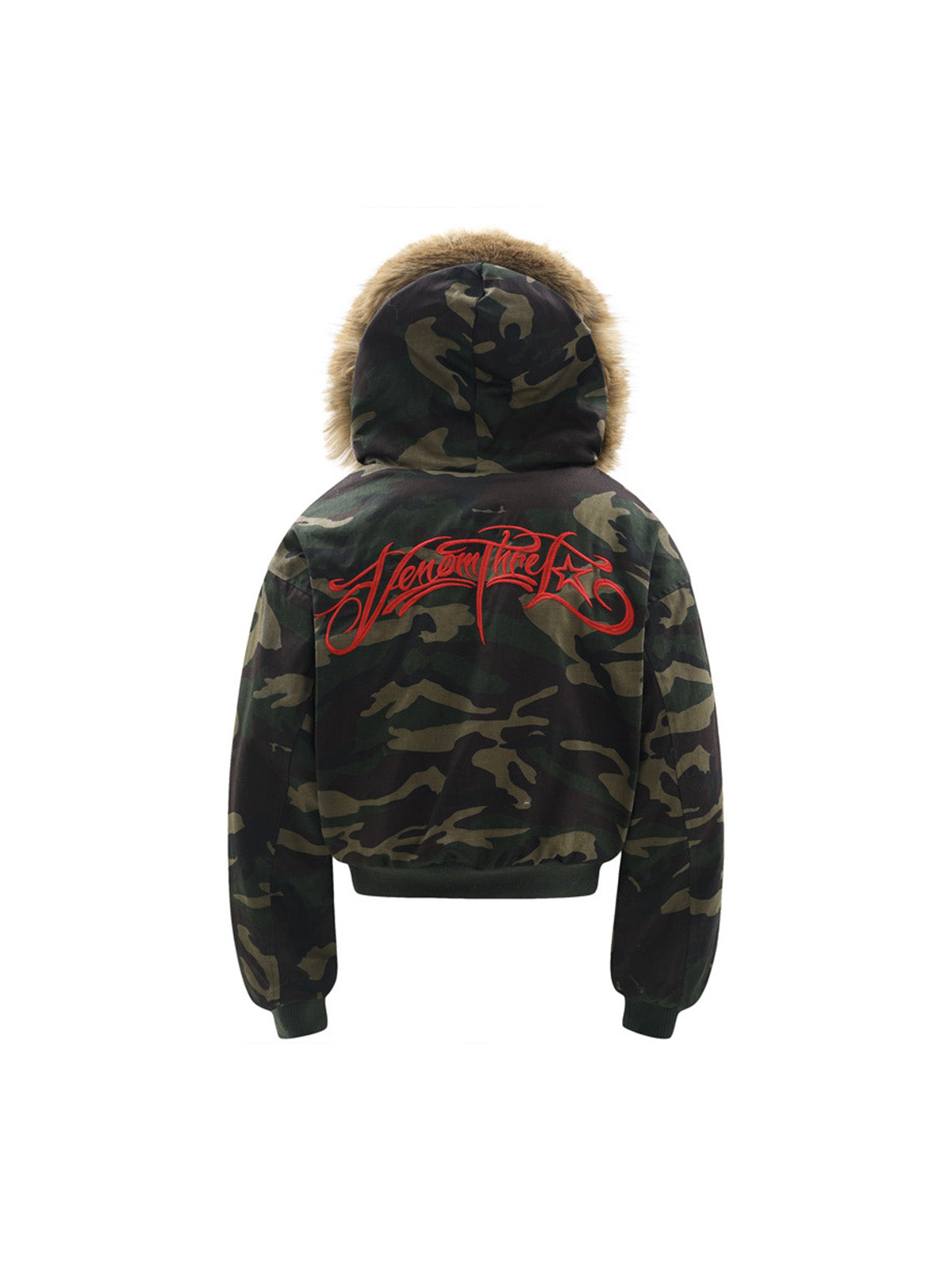 Bestickte Jacke mit abnehmbarer Pelzkapuze