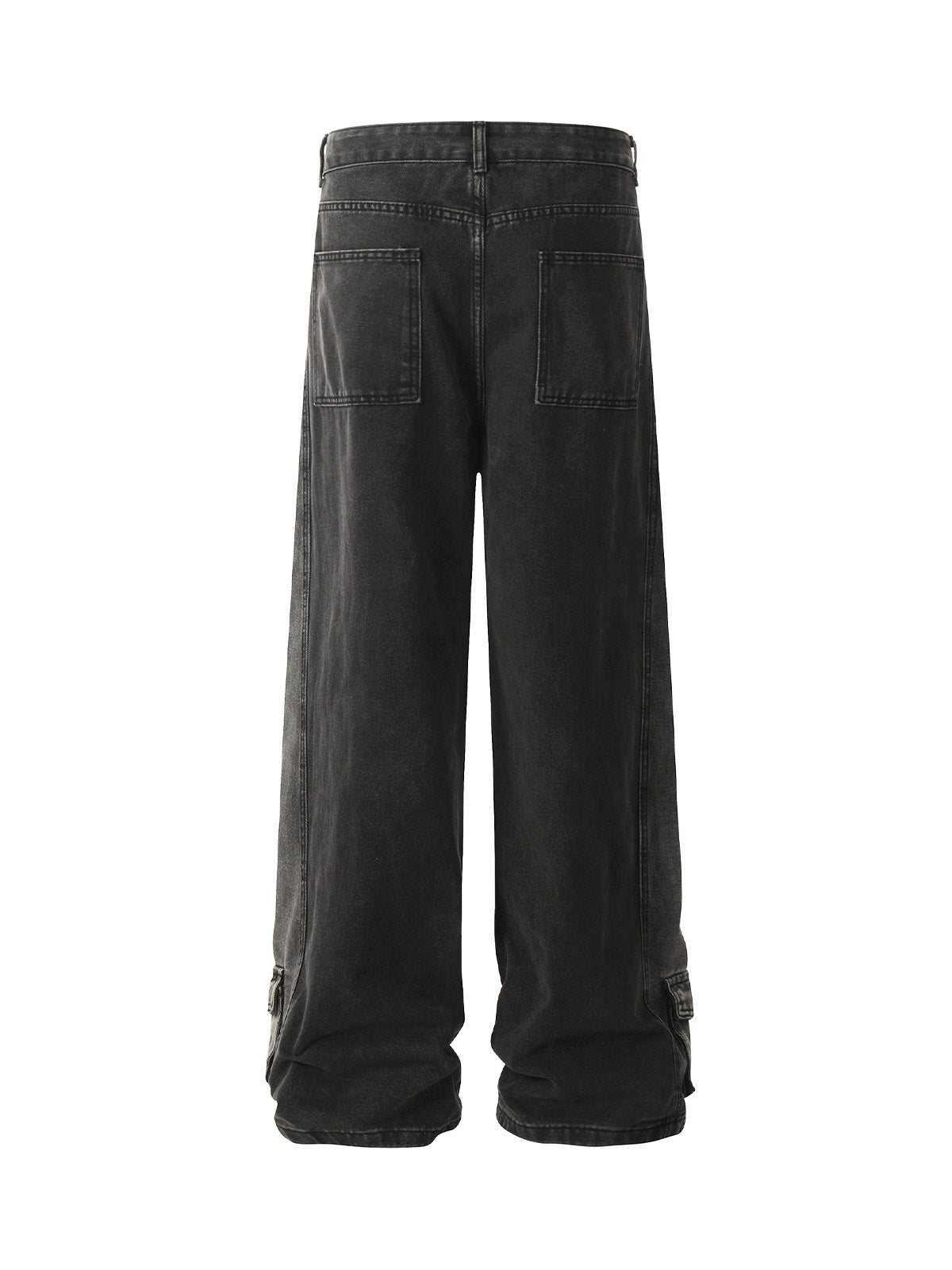 Washed Distressed Multi-pocket Straight Cargo Jeans