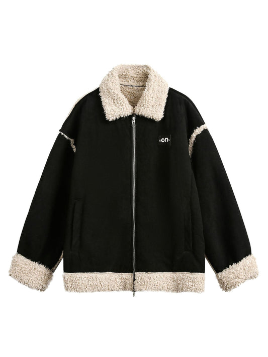 Veste zippée doublée de sherpa avec col en fourrure