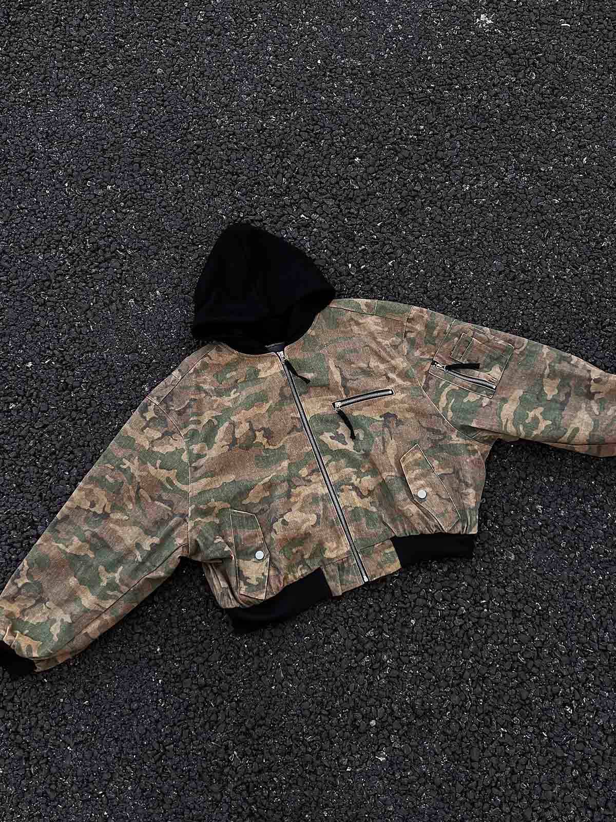 Camouflage Faux Two-Piece Hooded Jacket