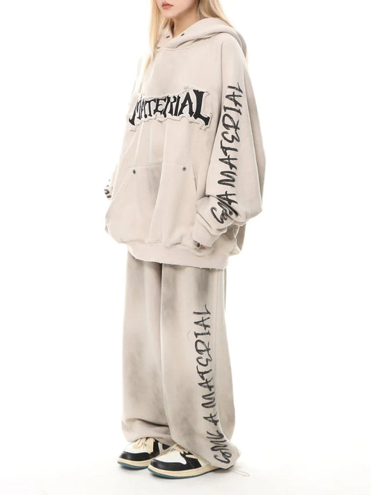 Wasteland – Verwaschenes Hoodie-Set mit Patches und Stickereien