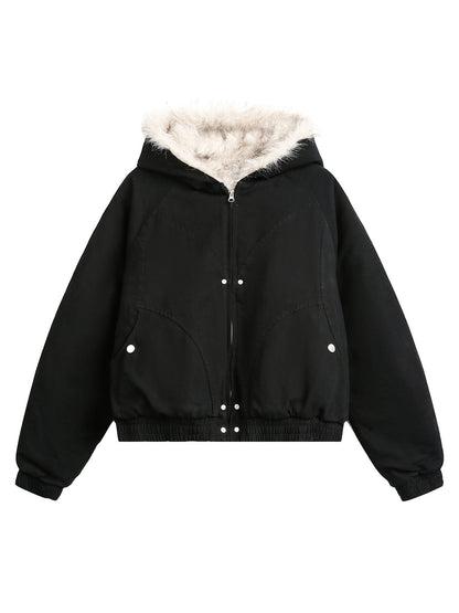 Veste matelassée à capuche en fourrure épissée - 2285