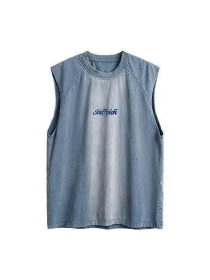 Distressed Washed Embroidered Gradient Vest