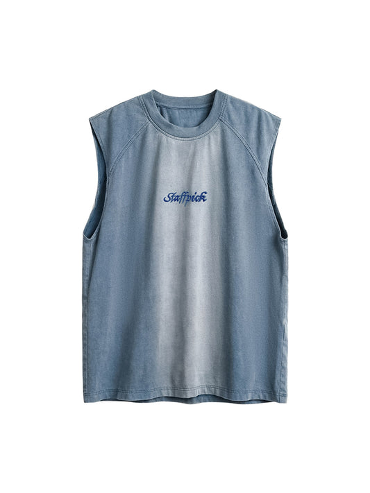 Distressed Washed Embroidered Gradient Vest