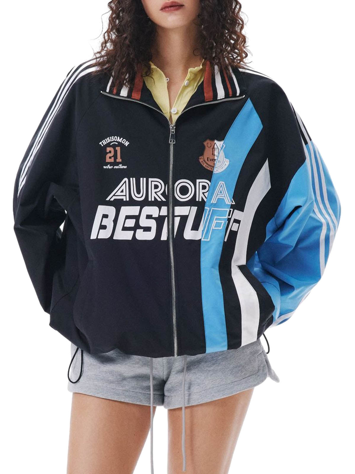 Jerseyjacke mit Retro-Kontrastnähten