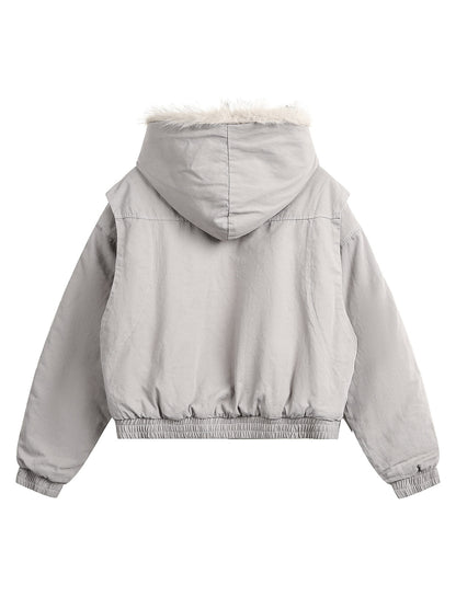 Veste matelassée à capuche en fourrure épissée - 2285