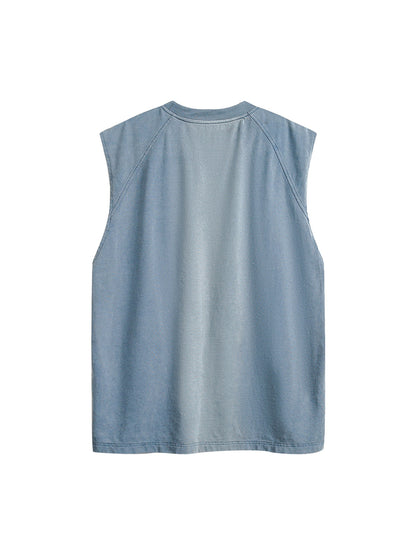 Distressed Washed Embroidered Gradient Vest